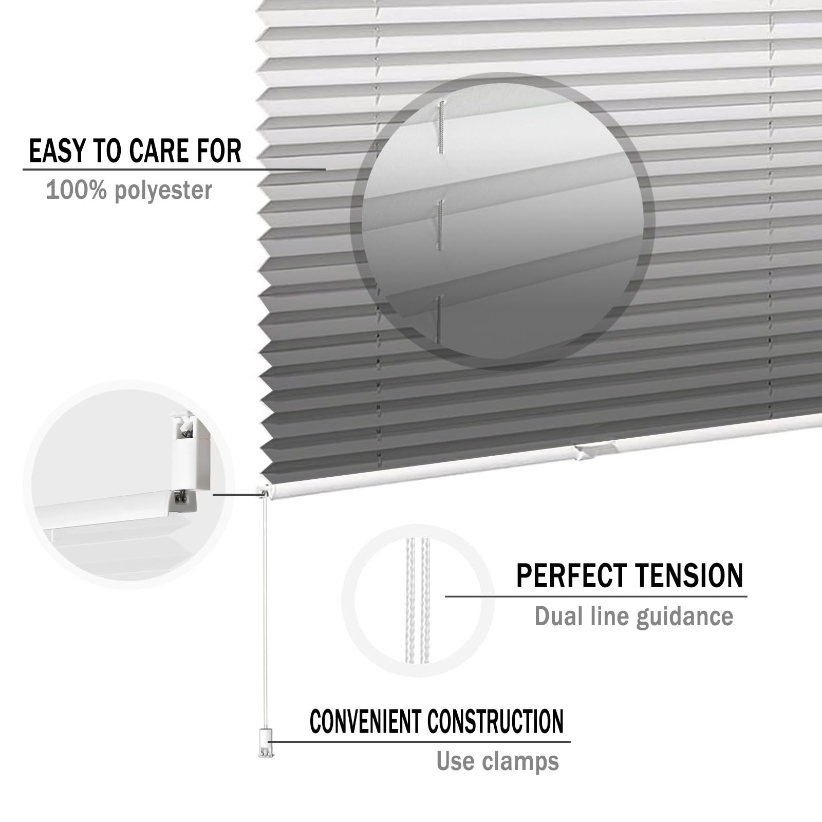 Store Plissé Fenêtre 90 x 130 cm Store pour Fenêtre, Praktica Store Plissée sans Perçage, Ouverture à Double Sens pour fenêtre, Stores, fenêtres, Gris
