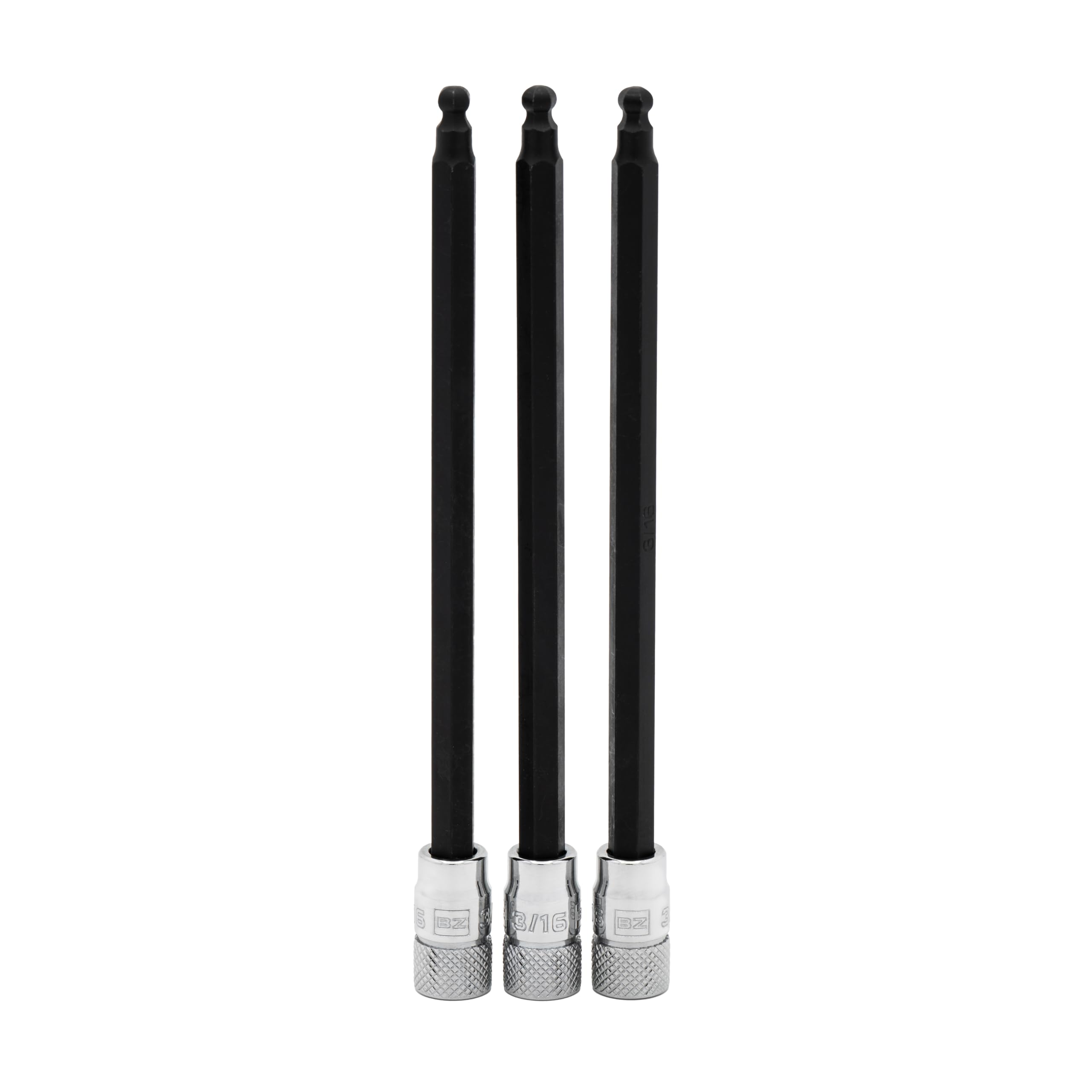 BRAZEN 3/16" Hex Bit Socket/Allen Driver Three Pack (1/4" Drive, Long, Ball End)