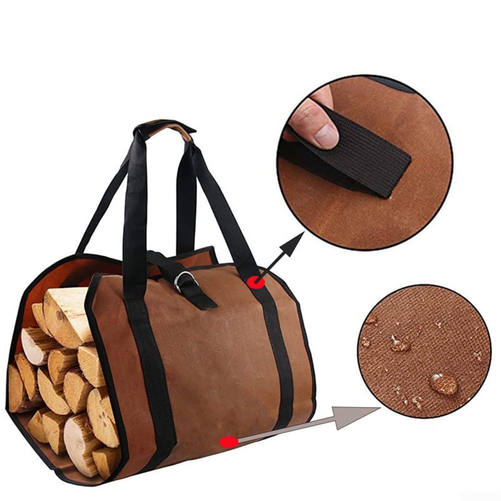 Borsa portatile per legna da ardere, in tela resistente, con manici, grande capacità, impermeabile, per esterni, per legna da ardere, campeggio, giardinaggio, picnic (giallo scuro)