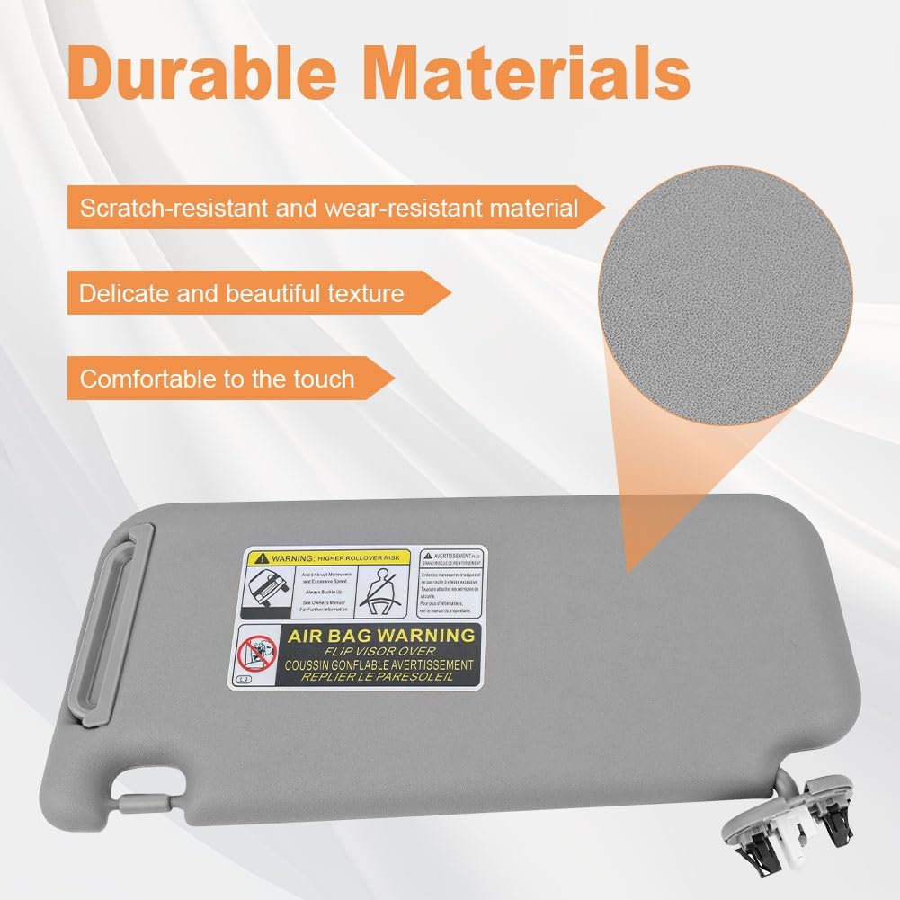 JDMON Sun Visor Pair Left Driver and Right Passenger Side Compatible with Toyota RAV4 2006 2007 2008 2009 2010 2011 2012 2013 Replaces 74320-42501-B2 74310-42451-B2 (Gray)