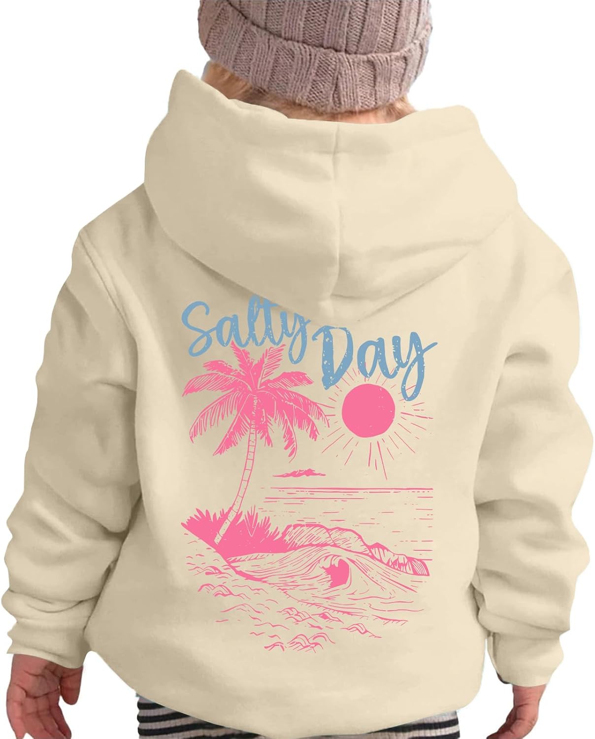 Wrenpies Hawaii Palm Beach Hoodie for Girls Cute Ocean Aesthetic Puff Sweatshirt for Kids Preppy Graphic Sunset Pocket Tops