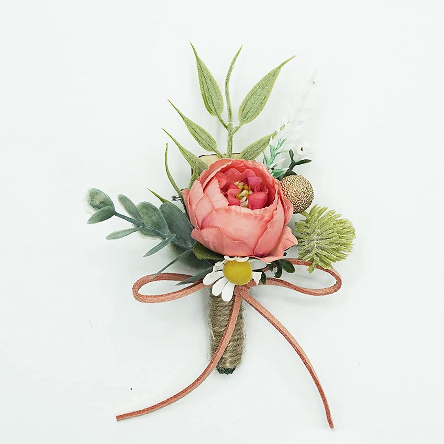 Set Corpetto Da Polso E Boutonniere Fiori Artificiali | Peonia E Rosa Fatte A Mano | Per Sposi, Matrimoni, Balli E Anniversari | Colore Rosa
