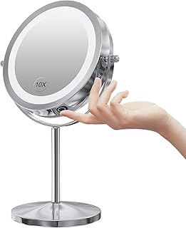 Gospire LED Makeup Mirror 1x/10x Magnifying with Touch Screen Adjustable LED Light, 7" Lighted Vanity Swivel Mirror Double Sided Cosmetic Mirror (Silver-Dimmable Switch)