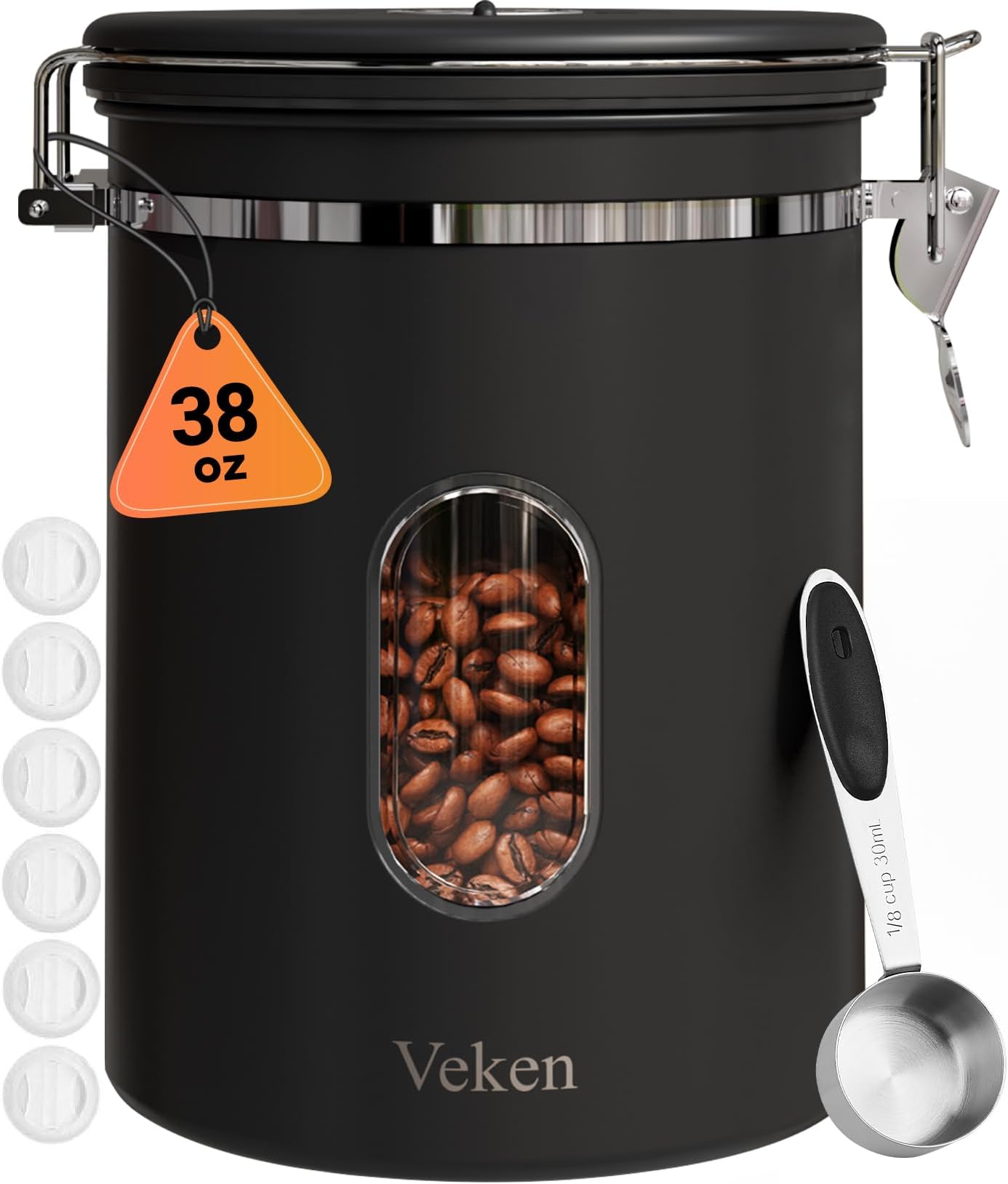 Image showcasing Coffee Tea Sugar Container Set 3 Pcs 50 Fl oz Bean Storage Canister ...