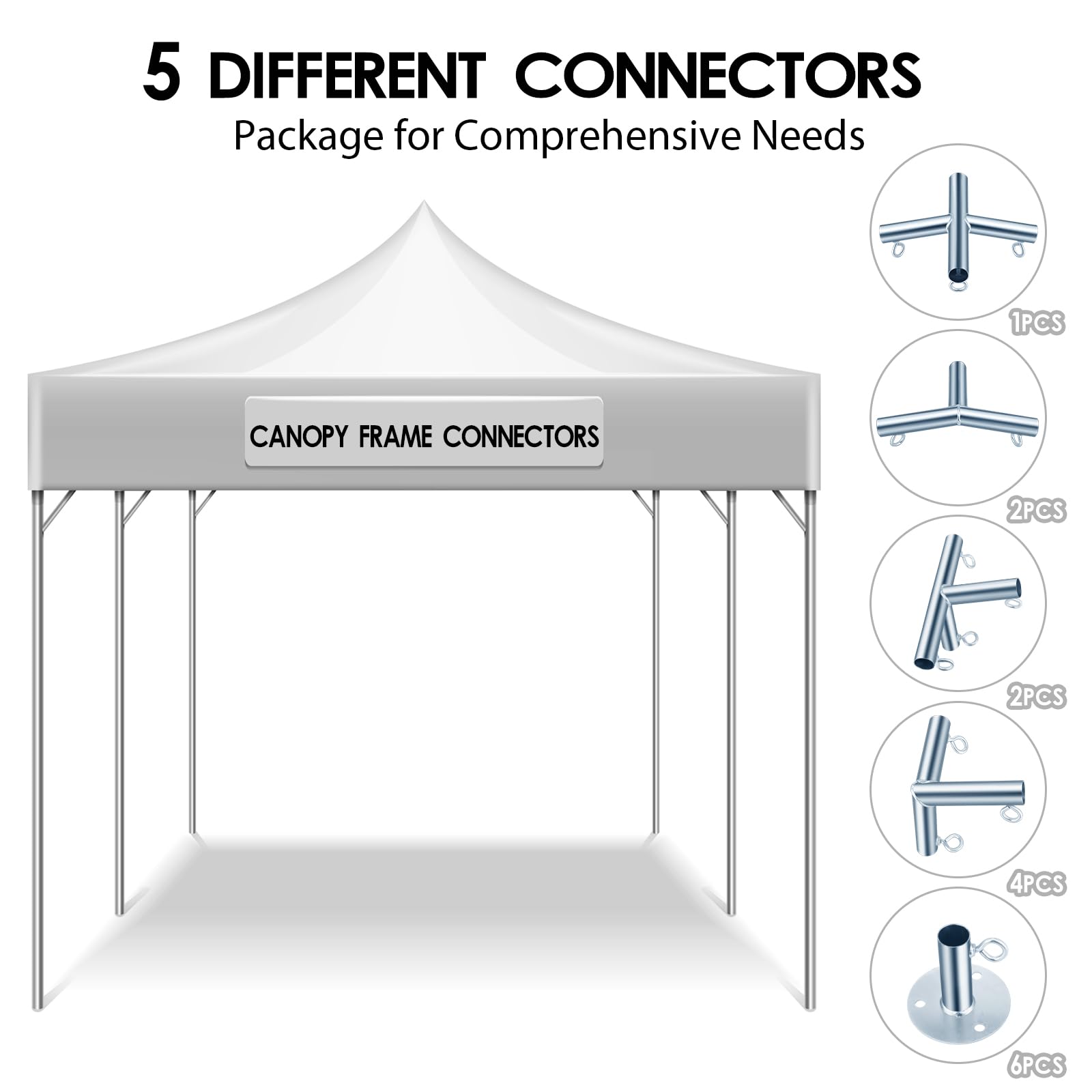 Blulu 15 piezas de accesorios de tubería de 6 patas estilo carport, conectores de pico bajo con pernos roscados, conectores de toldo de acero galvanizado para soportes de flores de 1 3/8 pulgadas y