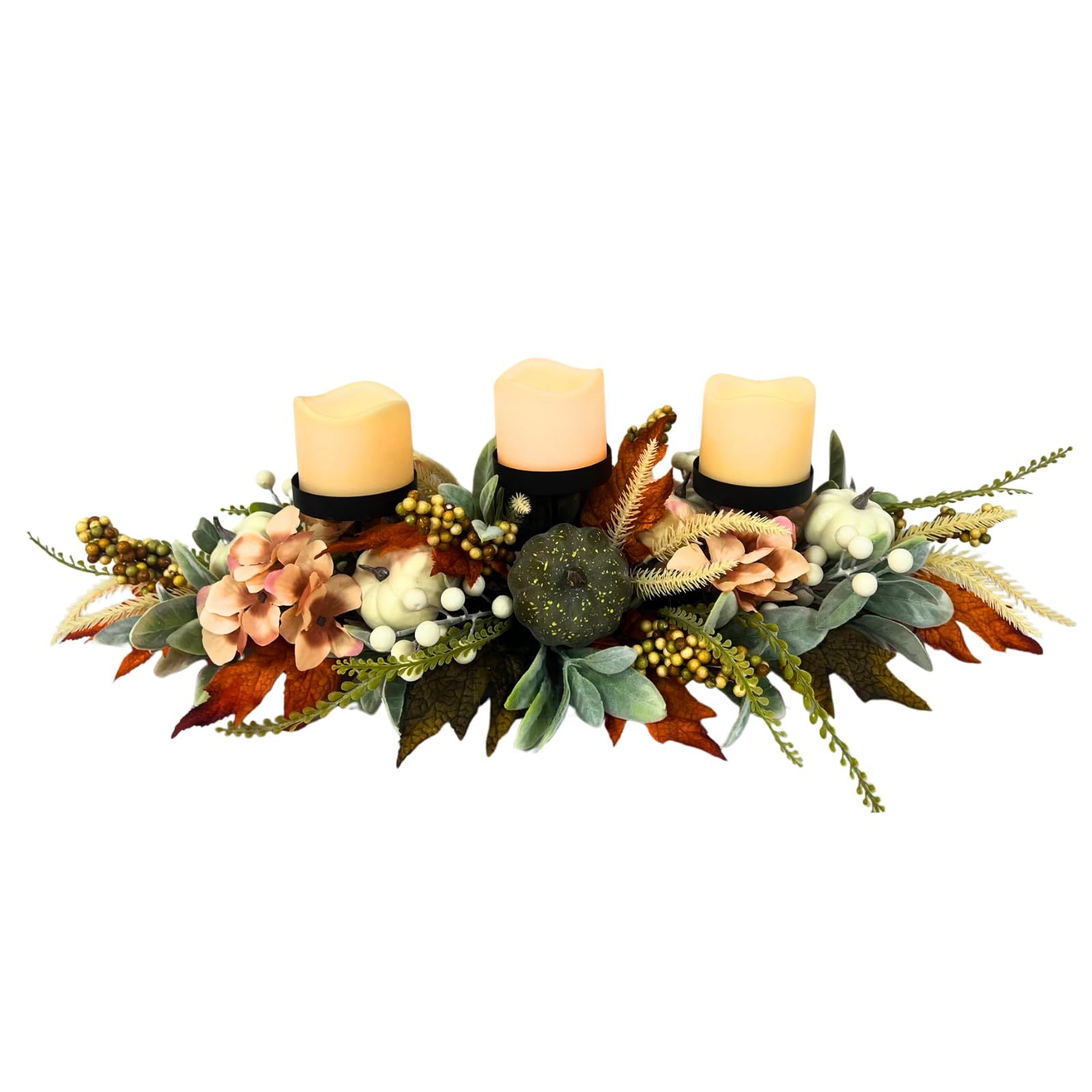 Svndlyn 25" Candle Holder Centerpiece with White Pumpkins for Thanksgiving