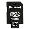 Intenso Carte mémoire microSDHC Professionnelle 512 Go Classe 10 UHS-I, U3, V30 avec Adaptateur SD, pour Enregistrement 4K, GoPro, Insta 360, DJI, Osmo, Steam Deck, Drone, caméra d'action, Noire