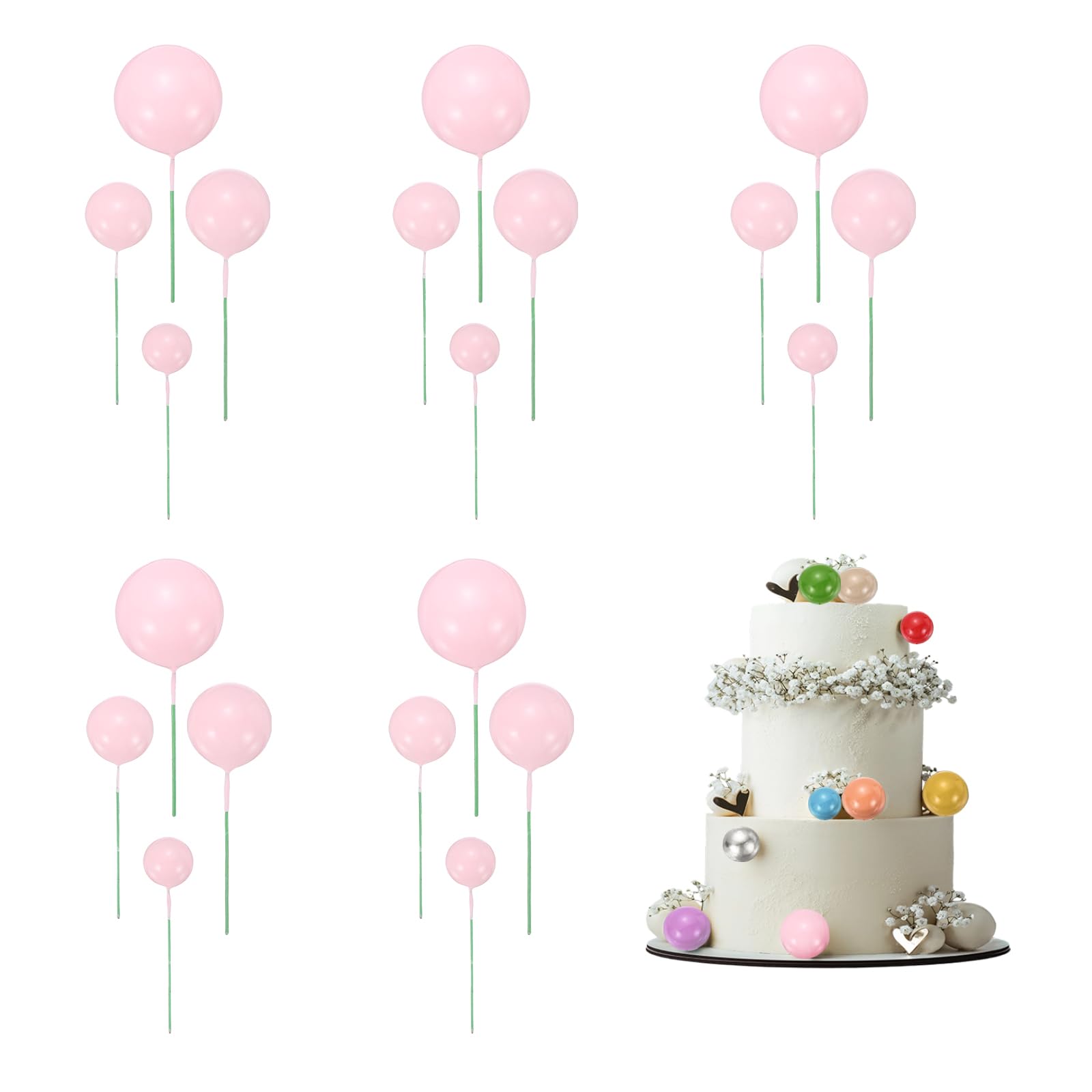sourcing map 20Pcs Cake Toppers Foam Ball, Cupcake Insert Cake Toppers Cupcakes Decoration Balls for Theme Birthday Party Favors Wedding Halloween Christmas Supplies, Pink — image 1