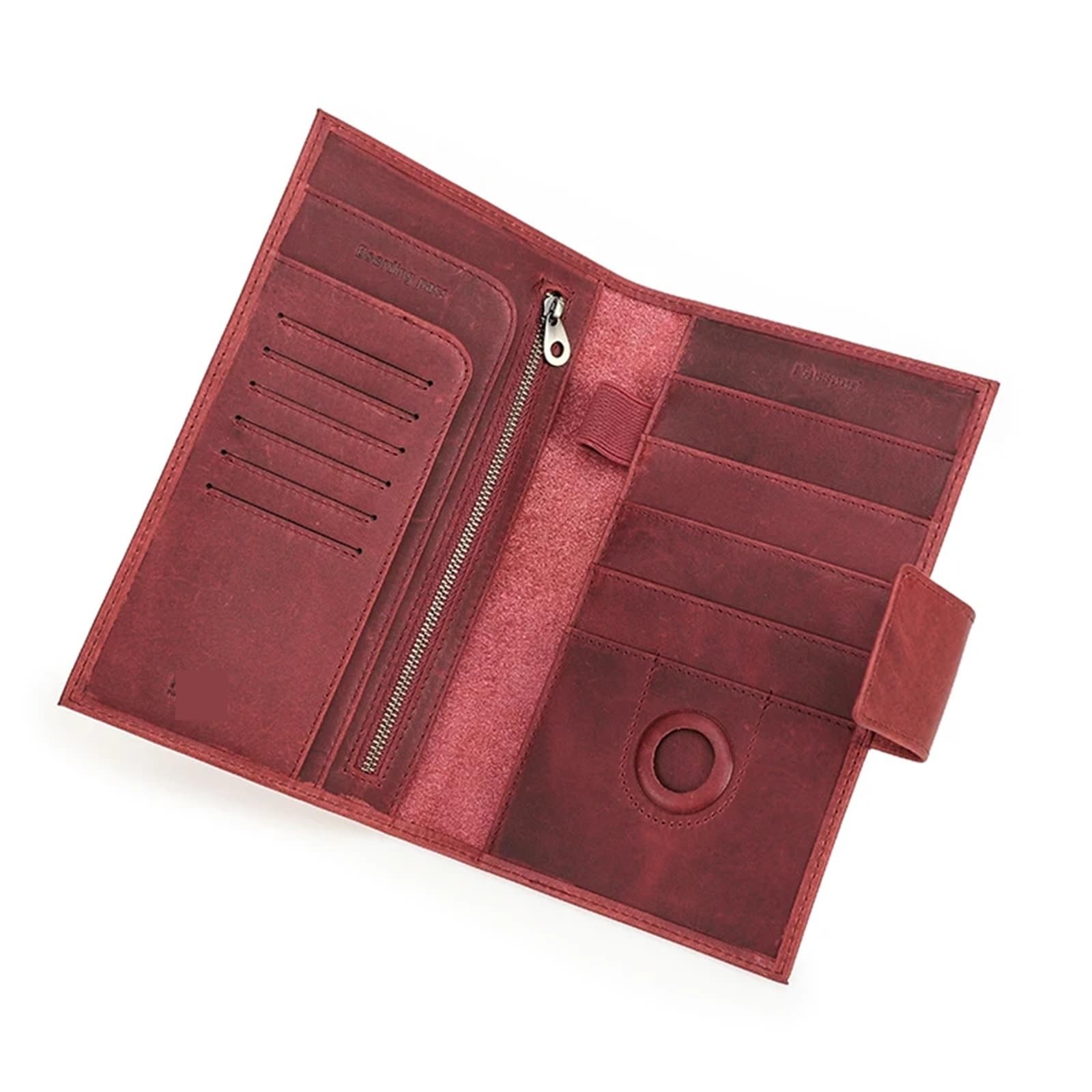 Portadocumenti da Viaggio Portafoglio in pelle for passaporto di famiglia, porta carte, custodia for AirTag, borsa da viaggio for famiglie(Wine Red)