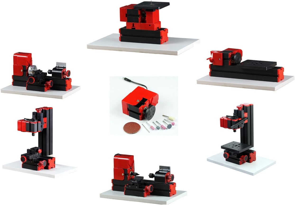ZhouYu 6 in 1 Kit DIY 24W Basic Mini lathe kit, Multi-function Combination Machine Tools, Mini Lathe, Milling, Drilling, Wood Turning, Jig Saw, Sanding Machine, Standardized teenage education