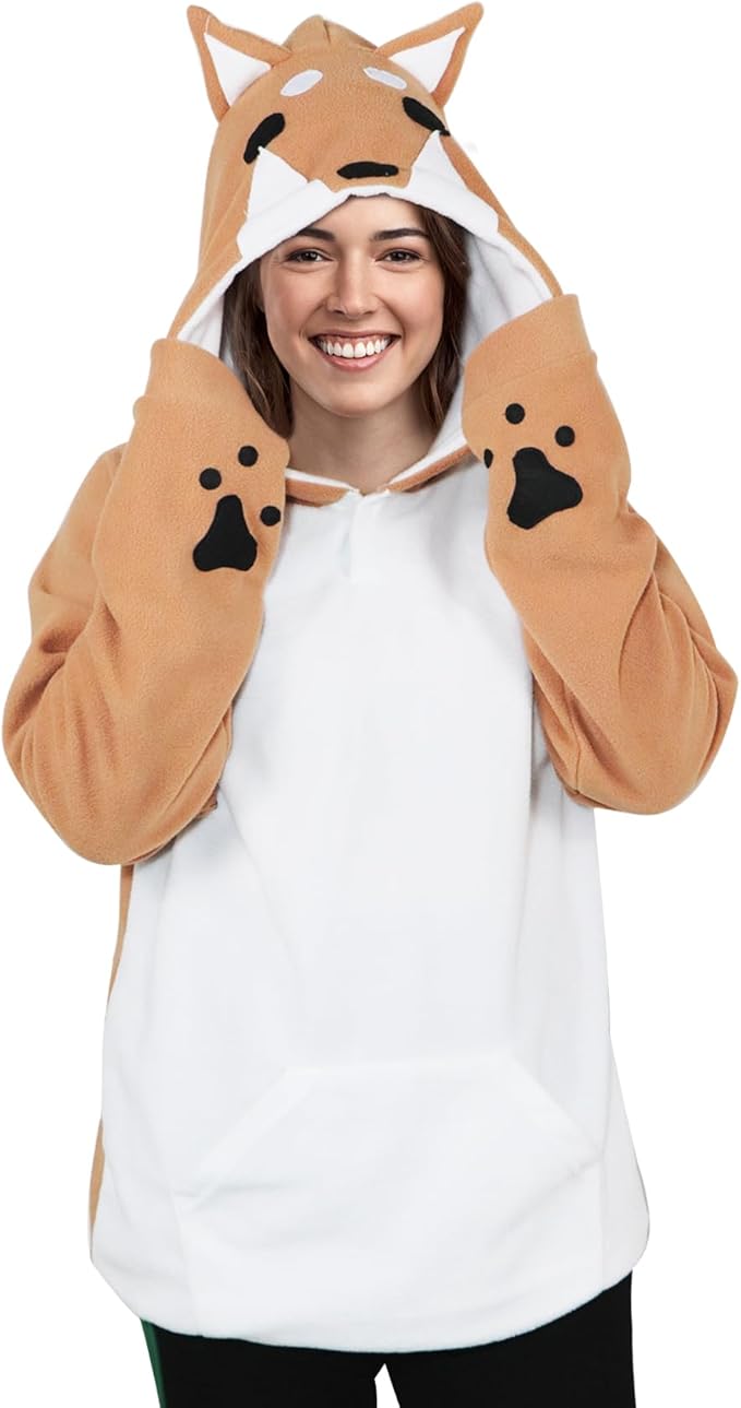 Adult Animal Hoodie Costume Halloween Long Sleeve Hooded Cute Cartoon Animal Top for Women and Men