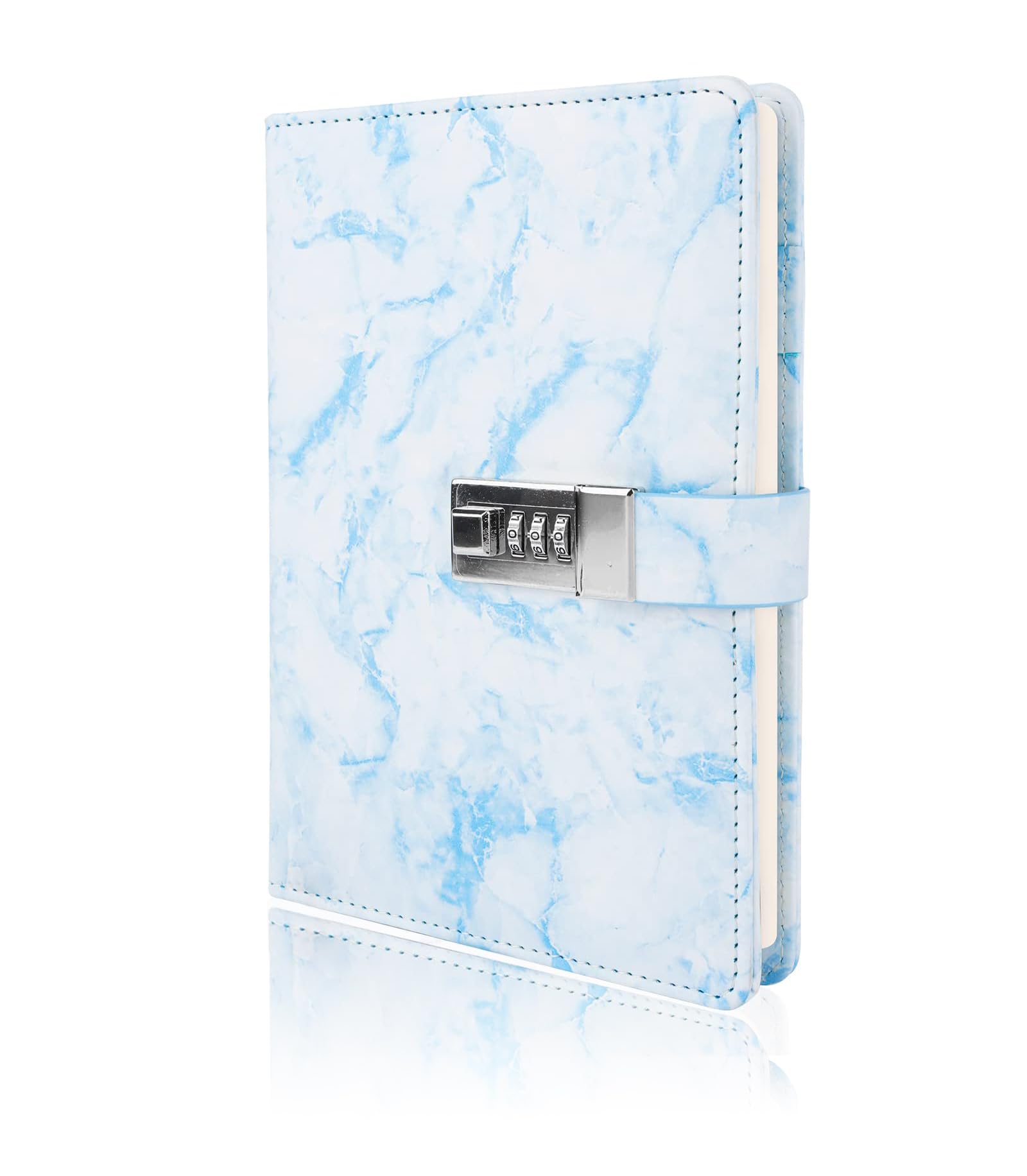Sweet seven Marble Diary with Lock - Refillable A5 Daily Journal, 192 Pages - Combination Lock Notebook for Girls, Women, Teens - Cute Blue Design