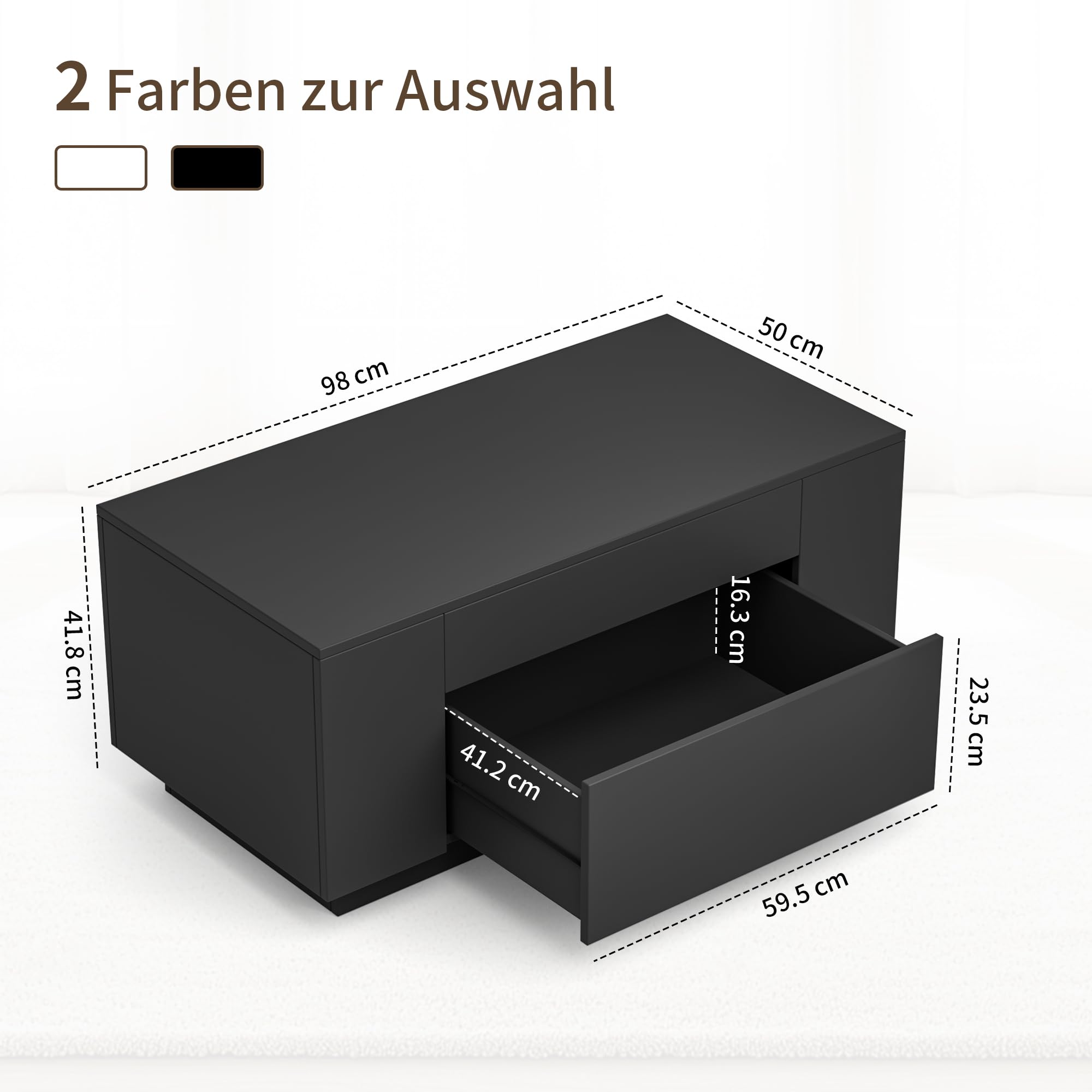 BonVache Couchtisch, Beistelltisch Couch, Wohnzimmertisch Holz mit Stauraum, Coffee Table, Kaffeetisch mit Versteckter Schubladen, Coffee Table, Sofatisch Tisch für Wohnzimmer, 90*50*42cm, Schwarz