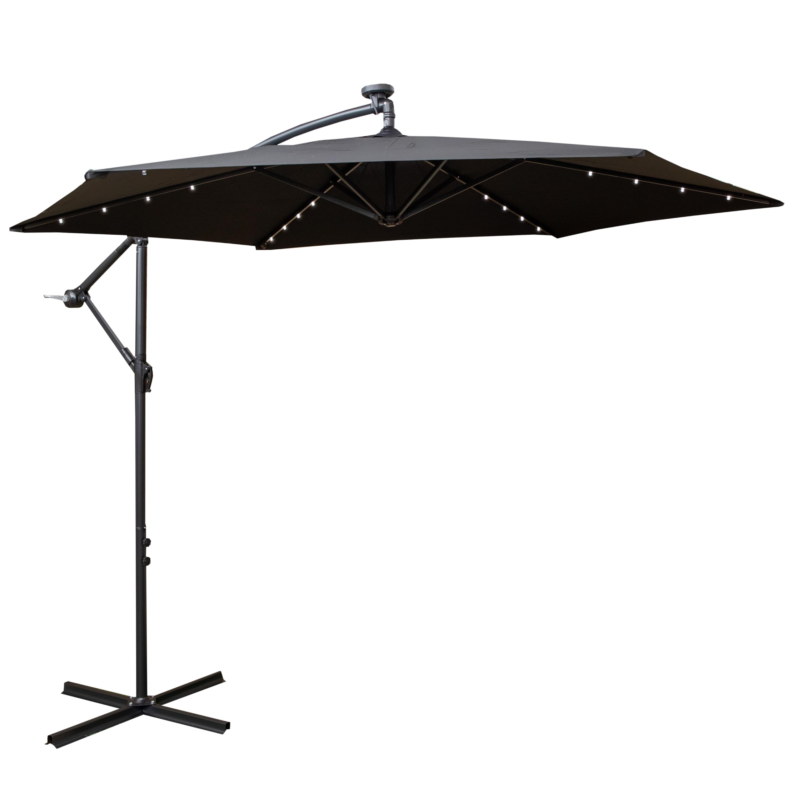 Black Choice Of Colour 3M Hanging Banana Cantilever Garden Lit Parasol With Cover