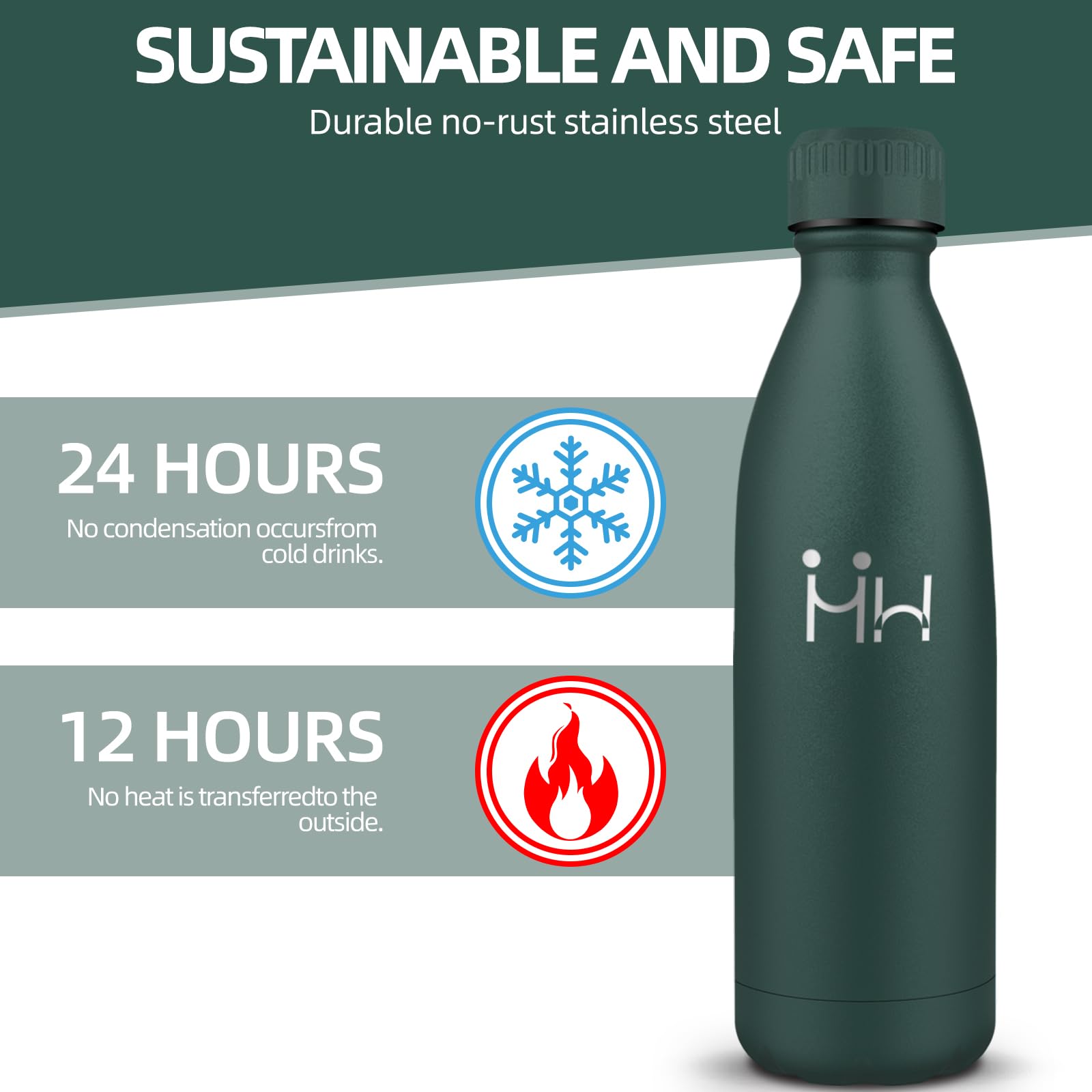 Motswedi Borraccia Termica, 1L 18/8 Acciaio Inox, Bottiglia Termica, Senza BPA, Borraccia Acciaio Inox, 12 Ore/Freddo 24 Ore, Borraccia per Scuola, Sport, Campeggio, Yoga, Palestra, Verde Militare