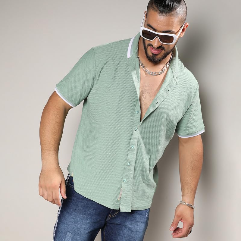 Image of Instafab Plus Men's Shirt for Casual Wear | Spread Collar | Short Sleeve | Button Closure | Plus-Size Fit | Cotton Shirt Crafted with Comfort Fit for Everyday Wear