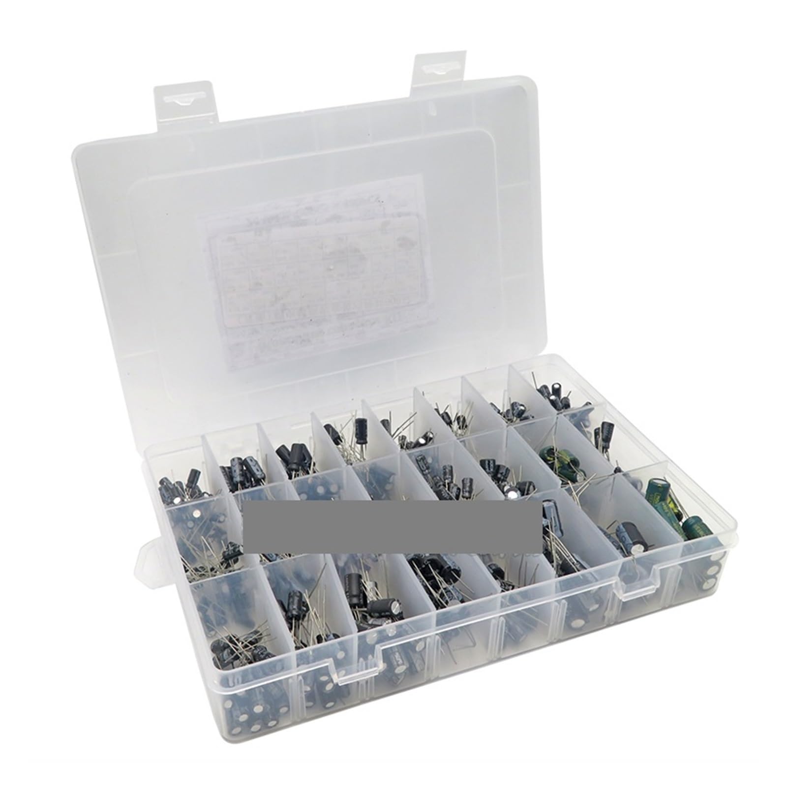 ICXLPMC 500PCS/lot 0.1UF-1000UF 24Values Aluminum Electrolytic Capacitors 16-50V mix Electrolytic capacitor Assorted kit and storage box