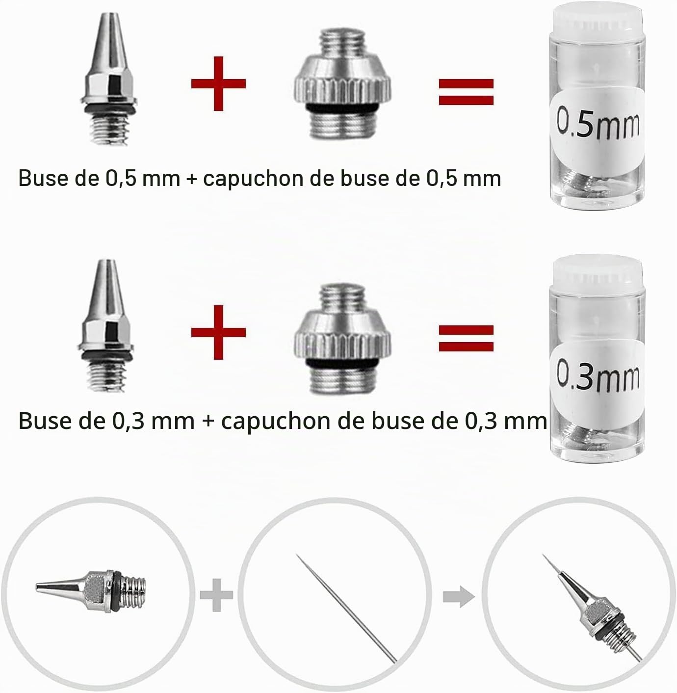 ABEST Kit de Pistolet à Peinture Aérographe Professionnel Double Action 0,2 mm, 3 mm, 5 mm Avec Trois Tasses de Capacité Différentes (2, 5, 13 CC) Pour Maquettes, Ongles, Peinture Corporelle