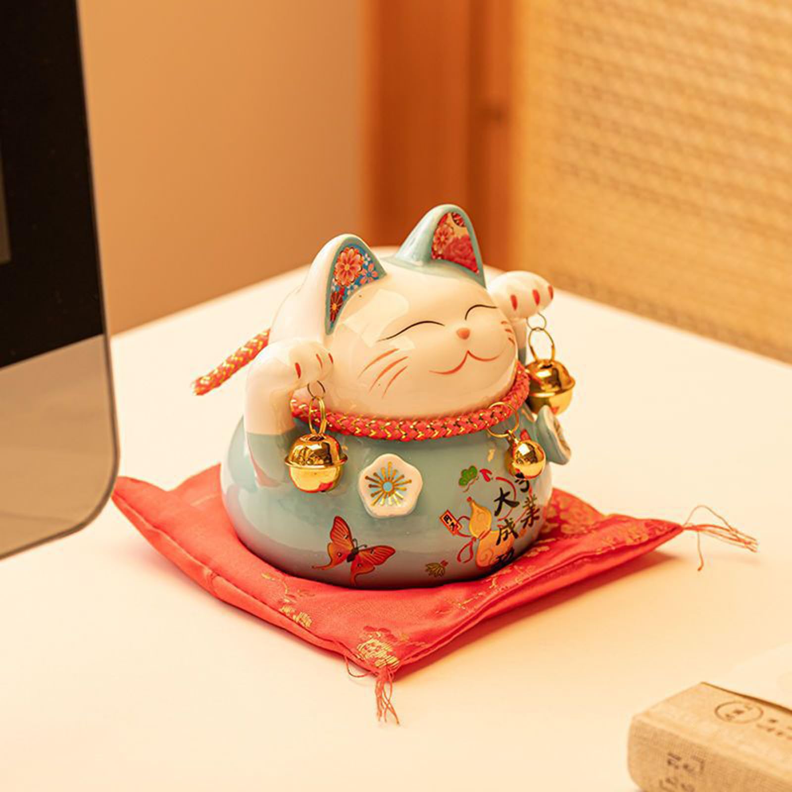Gato De Suerte De CeráMica,Gato De Fortuna Chino DecoracióN,Adorno De Gato De Bienvenida,No Se Necesitan Pilas Ni Enchufes,Adecuado para Interiores,AutomóVil
