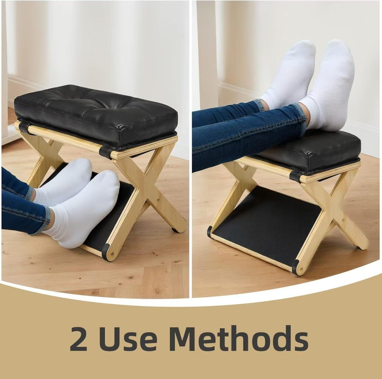 HoldOneLight Reposapiés de Madera 2 en 1, Reposapiés Antideslizante con Almohadilla Suave Extraíble, Soporte de Pies Ergonómico para Escritorio, Oficina, Hogar y Dormitorio