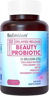 BioEmblem Probióticos de belleza para mujeres, 35 mil millones de UFC, 14 cepas con biotina, colágeno, prebióticos para la salud digestiva, piel y uñas, suplemento de probióticos vaginales, estable en el almacenamiento, 30 cápsulas