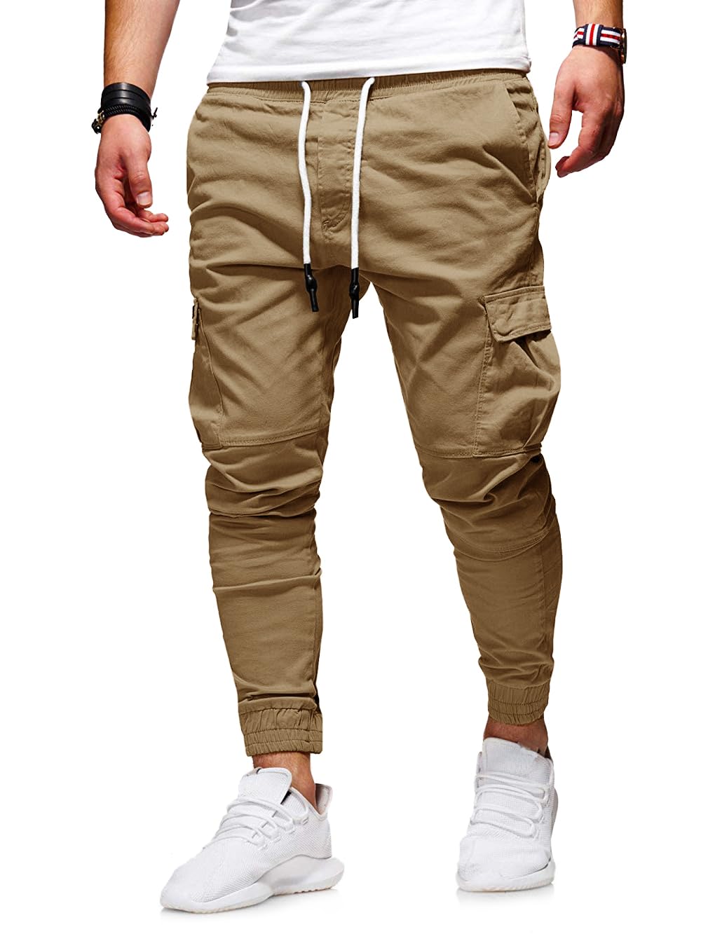 JACKETOWN Herren Hose Chino Cargo Hose Jogginghose Herren Cargohose Baumwolle Sporthose Casual Sweatpants Freizeithose Elastische Kordelzug Taille mit Taschen