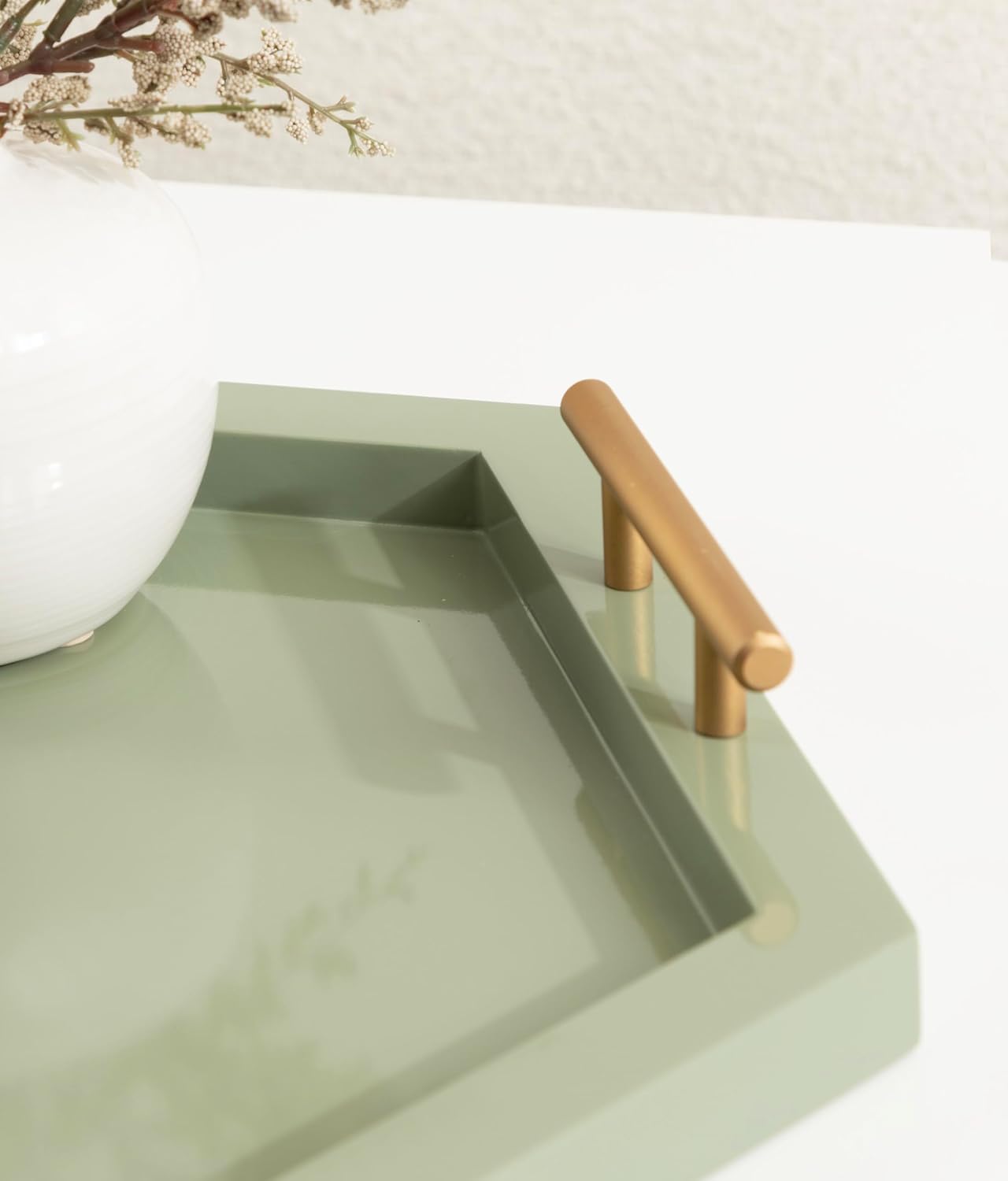 Kate and Laurel Halsey Decorative Hexagon Tray with Gold Metal Handles; 18 x 16; Green and Gold; Modern Glam Serving Tray with Handles for Living Room Decor