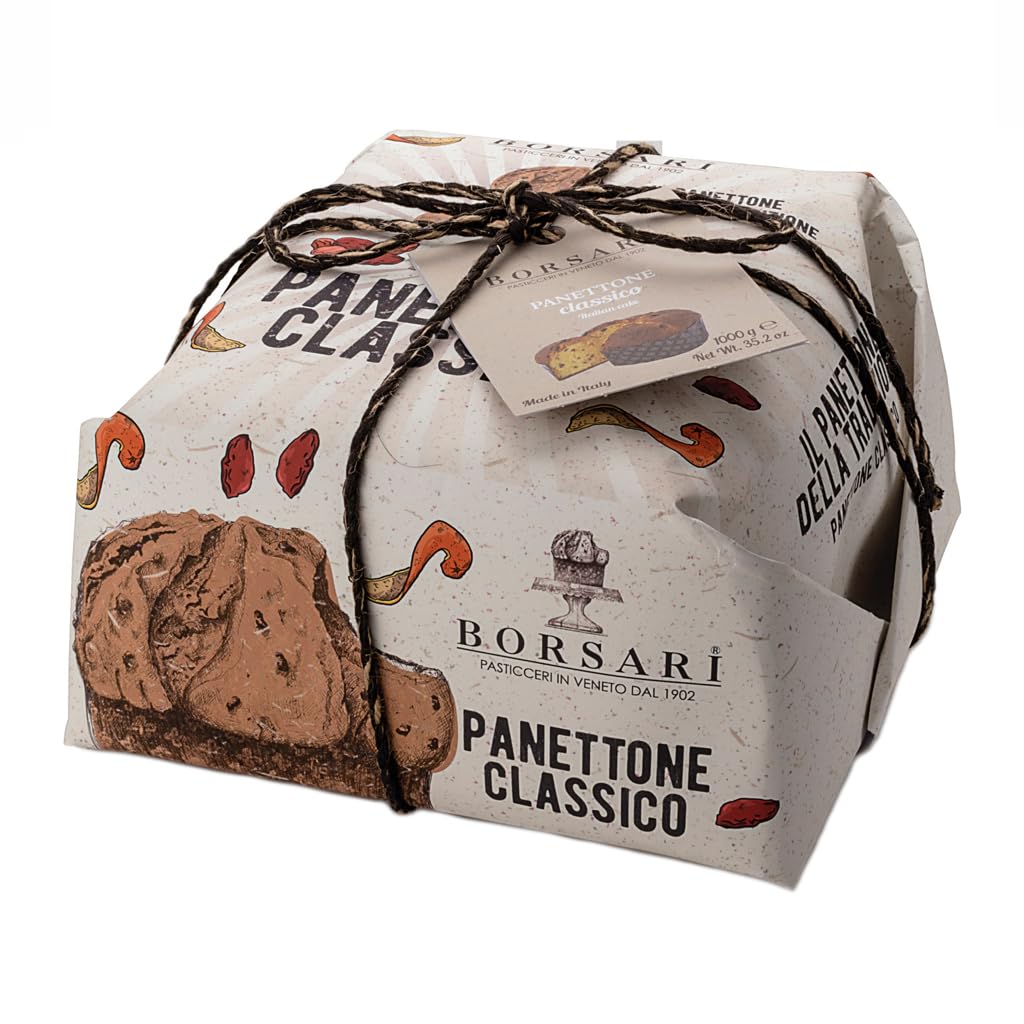 Traditional Panettone Rustic Line Borsari [Deliciously Soft,Italian Cake] Net Wt. 2.2 lb / 1kg