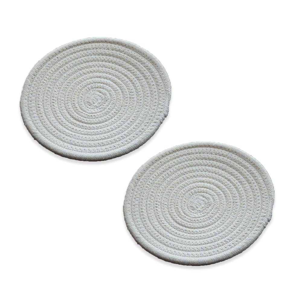10er Set Pfannenhalter Gewebte Baumwolle Hot Pad Küchenbedarf Ofenhandschuh Hitzebeständige Matte Esszubehör Utensilien-Topfständer Warmweiß ca.24cm