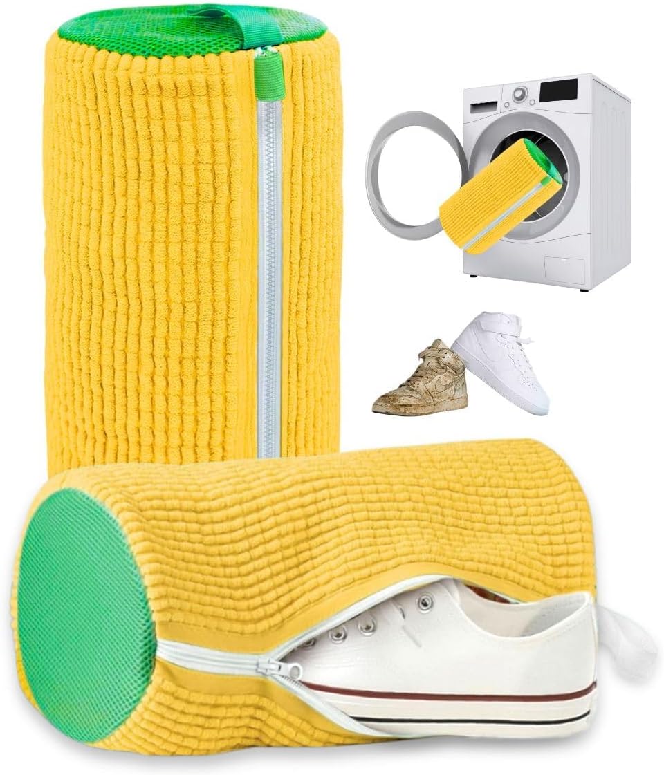 VRPrime 2-in-1 Shoe Washing Machine Bag and Storage Bag, Yellow and Green, Reusable Mesh, Hands-Free Cleaning for Clothes, Sports Gear, Toys
