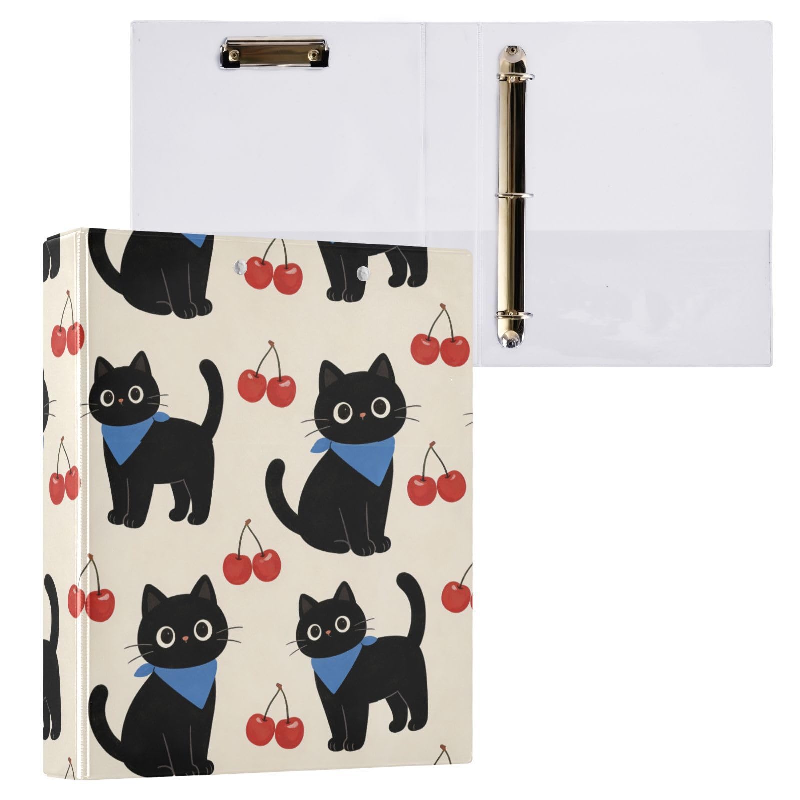 Cherry Cute Cat 3-pierścieniowy segregator 3.5 cm z kieszonkami PCW mieści 200 arkuszy na przybory szkolne i biurowe