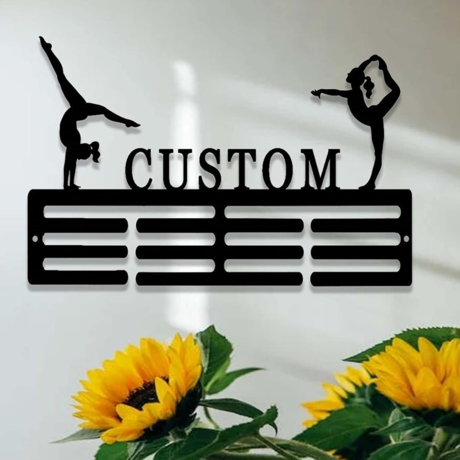Gymnastics Medal Holder with Custom Name,Personalized Gymnastics Medal Holder,12 Rungs for Medals & Ribbons,Gymnast Medal Display Awards Sign Plaques for Girls