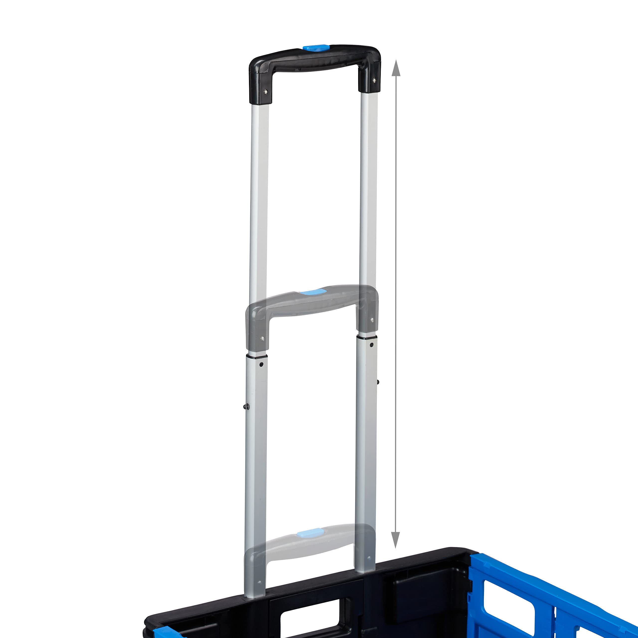 Relaxdays Chariot de courses pliable, poignée, roulettes en caoutchouc, 35 kg, poussette de marché, aluminium, bleue, Blue