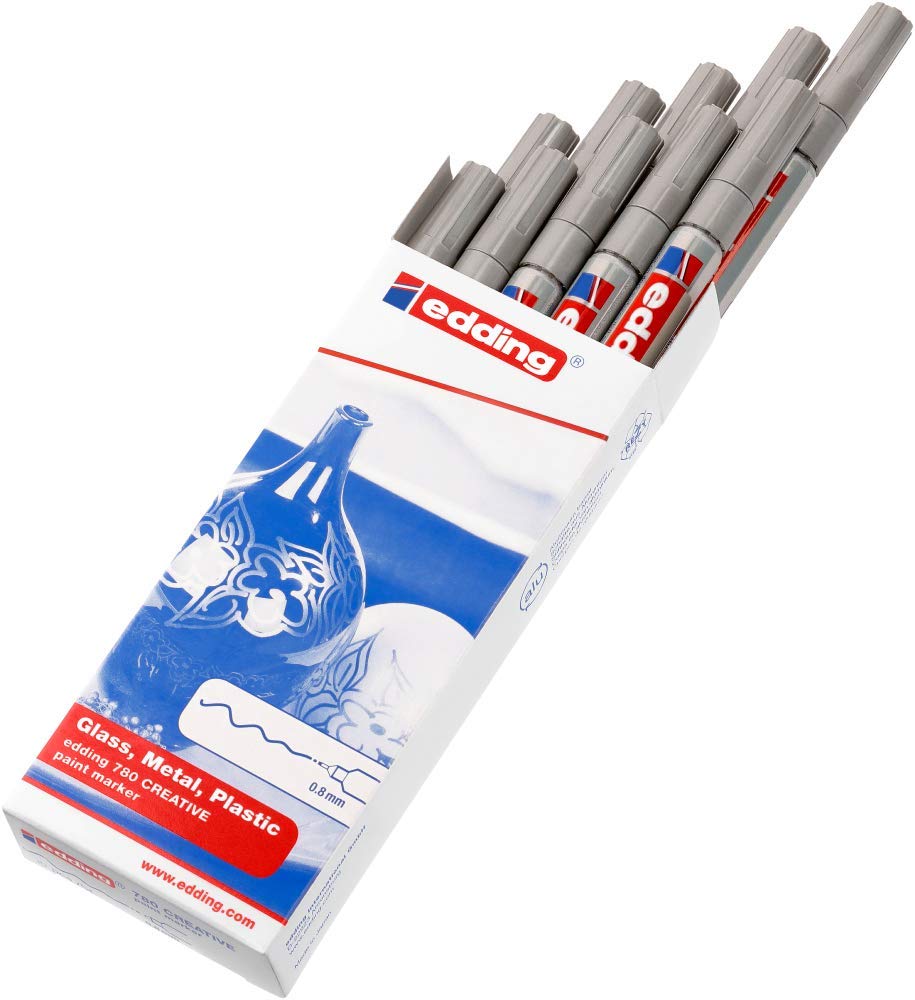 edding 780 znakowanie błyszczące farby - srebro - 10 markerów z połyskiem - bardzo cienka końcówka 0,8 mm - do rysowania, kolorowania, scrapbookingu - wodoodporna, wysoce nieprzezroczysta