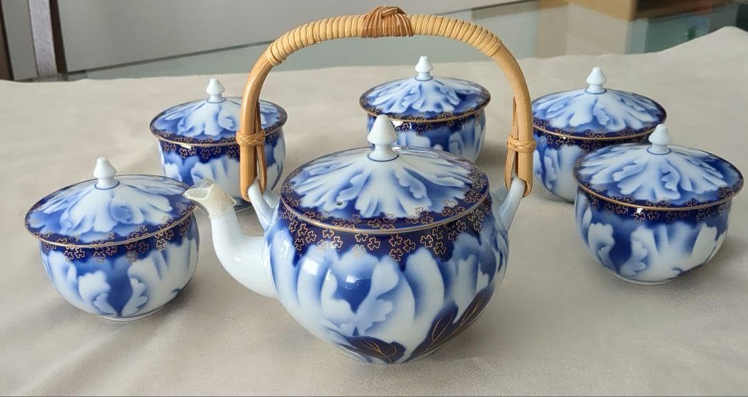 Amazon.co.jp: 深川製磁 牡丹金ミル松型茶器揃 急須湯呑5客セット箱 