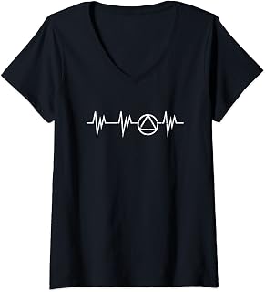 Womens Sobriety Heartbeat Alcohol Drugs Rehab Addiction Support V-Neck T-Shirt