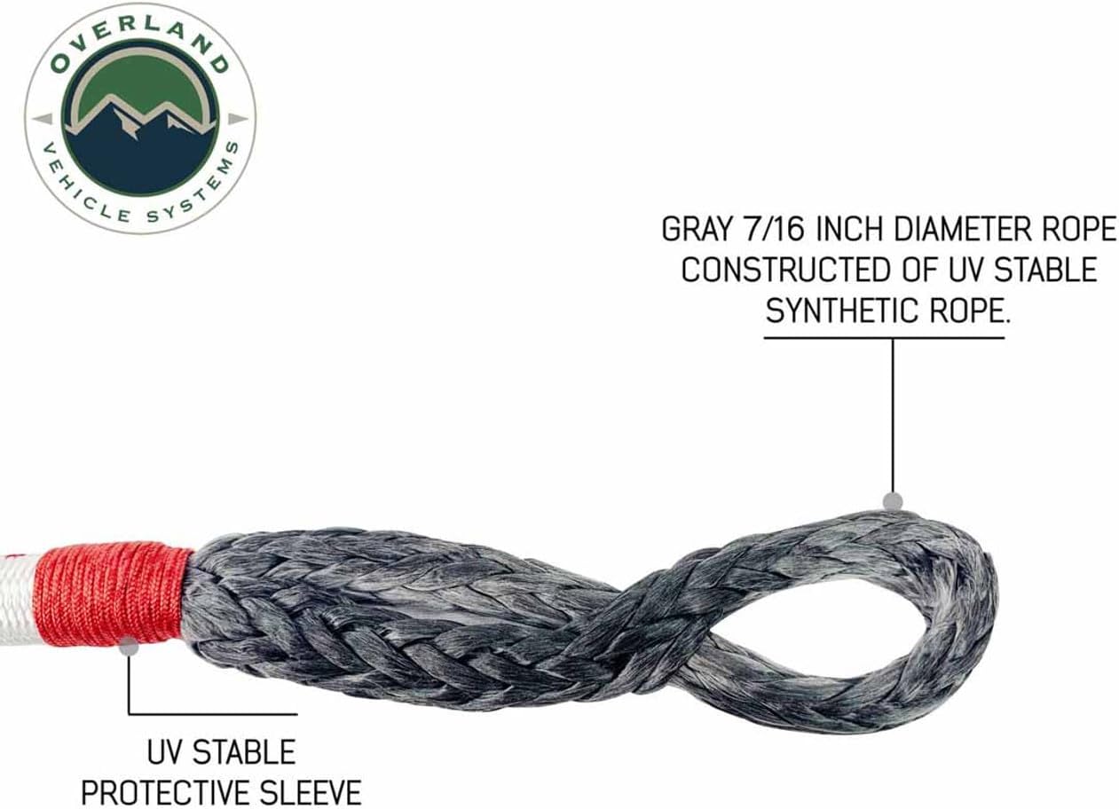 Overland Vehicle Systems Soft Shackle 7/16" x 23" 41,000 LB. with Loop & Abrasive Sleeve - 600 Denier Ballistic Nylon Storage Bag - Dyneema Synthetic Fiber Rope - for Automotive Recovery and Towing