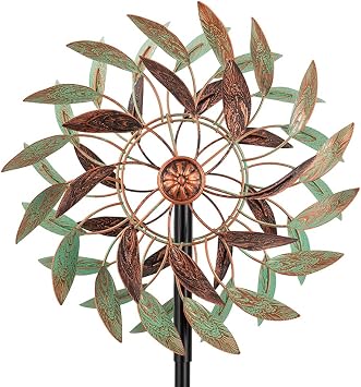 VEWOGARDEN 360 Outdoor Metal Wind Spinners Kinetic Wind Sculptures & Spinners for Yard Garden Lawn Patio Decorations, Light Green & Bronze