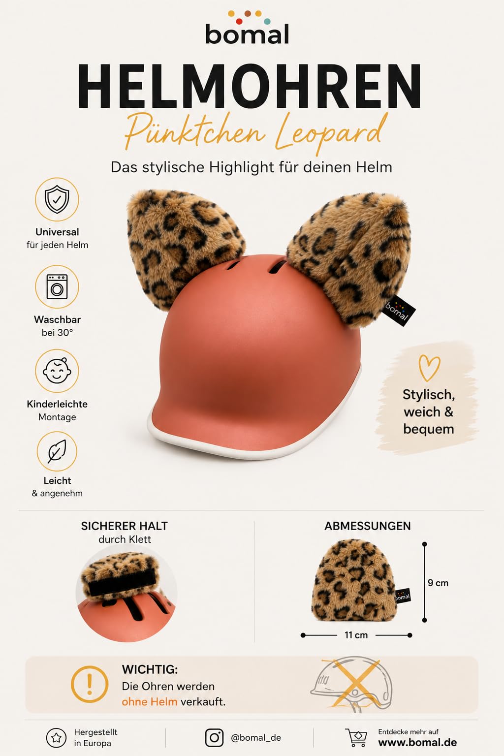 Pünktchen Leopard für Fahrradhelm.Verwandle jeden Helm in einen coolen Leoparden. Helm Accessoire für Fahrrad, Roller, Inliner & Skateboard.