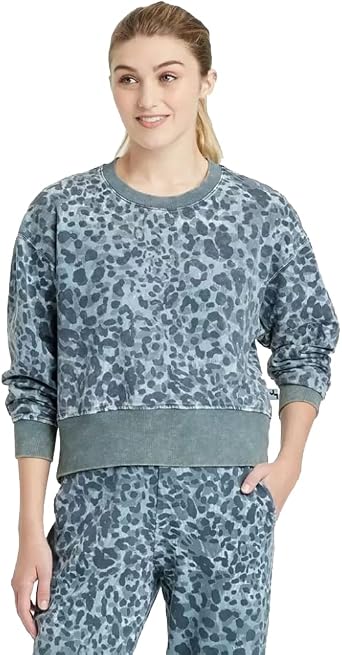 JoyLab Womens French Terry Acid Wash Crewneck Pullover