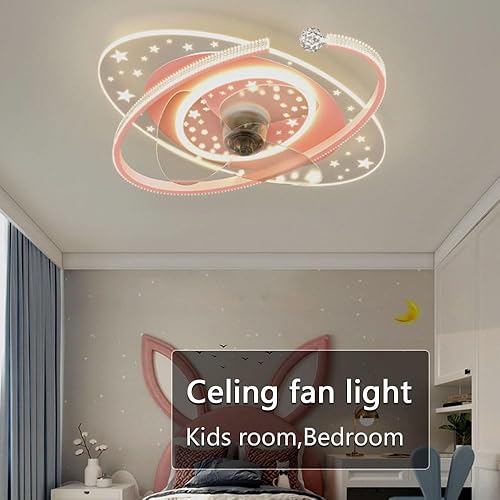 Miniatura 5 de Ventilador de techo para niños con luces a distancia regulable de 48 W, luces de techo LED, ventilador de iluminación rosa, ventiladores de techo