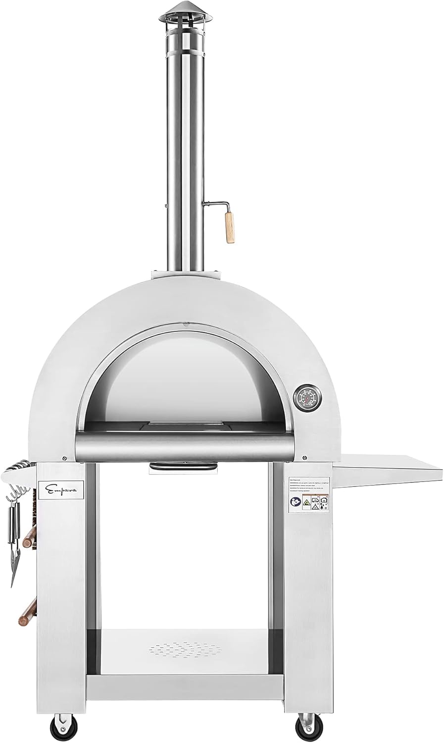 Empava Commercial-Style Pizza Oven Outdoor with Side Panel and Wheels, Wood Fired for Grill & Outside Camping Backyard Party in Stainless Steel,33 Inch, Silver
