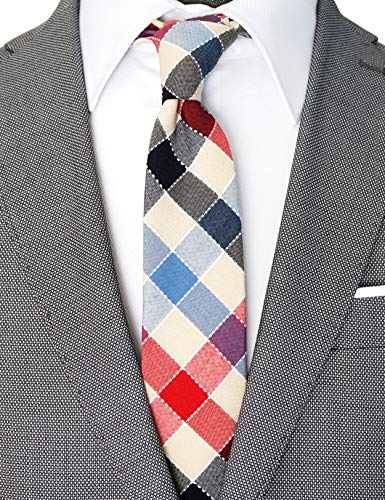 Image of Cotton Skinny Ties for Men, Plaid and Striped Slim Neckties