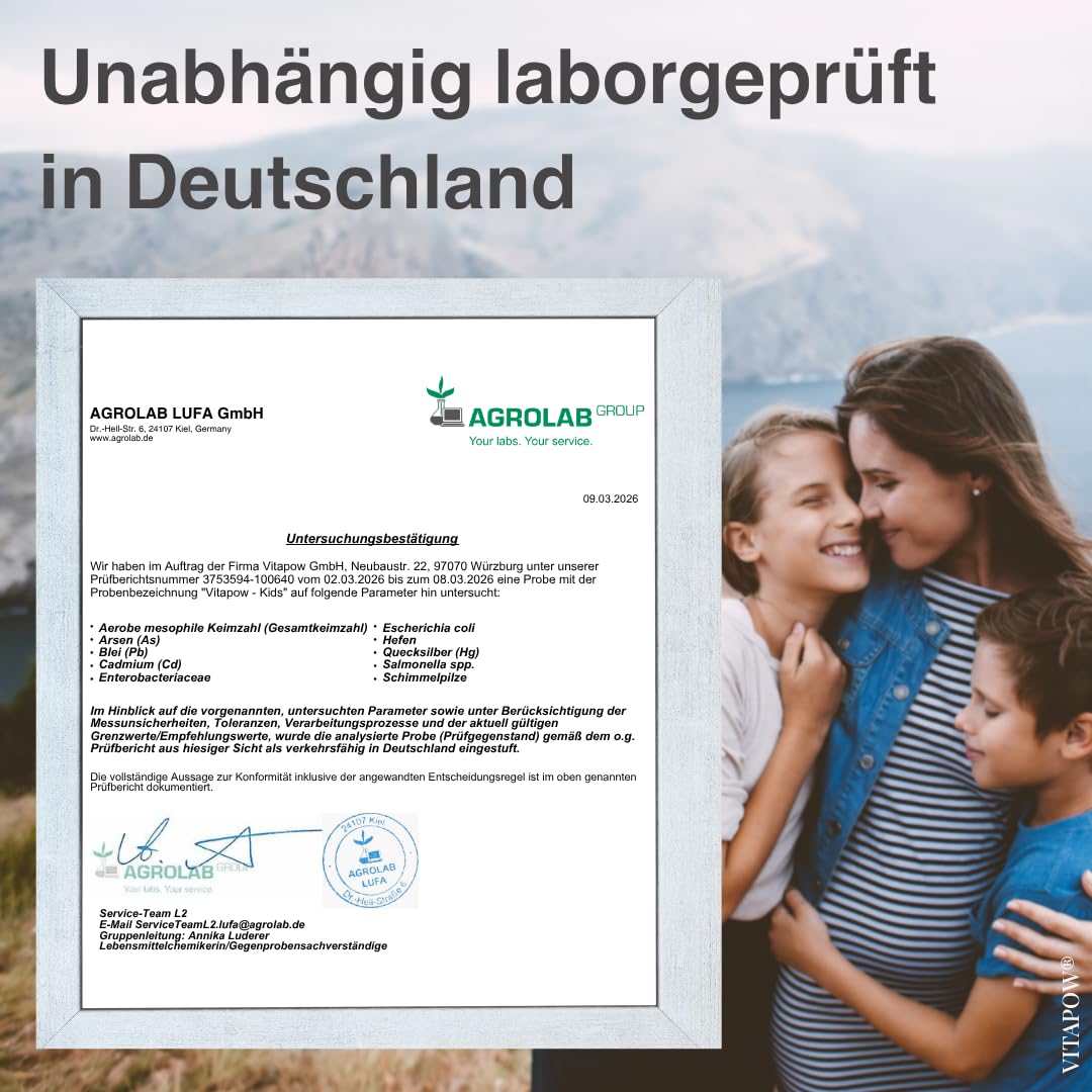 Vitamine für Kinder - Multivitamin Pulver mit Mineralstoffen ab 4 Jahren - Immunsystem Kinder - ohne Zuckerzusatz, vegan, in Deutschland hergestellt - Multifrucht-Geschmack - 30 Portionen