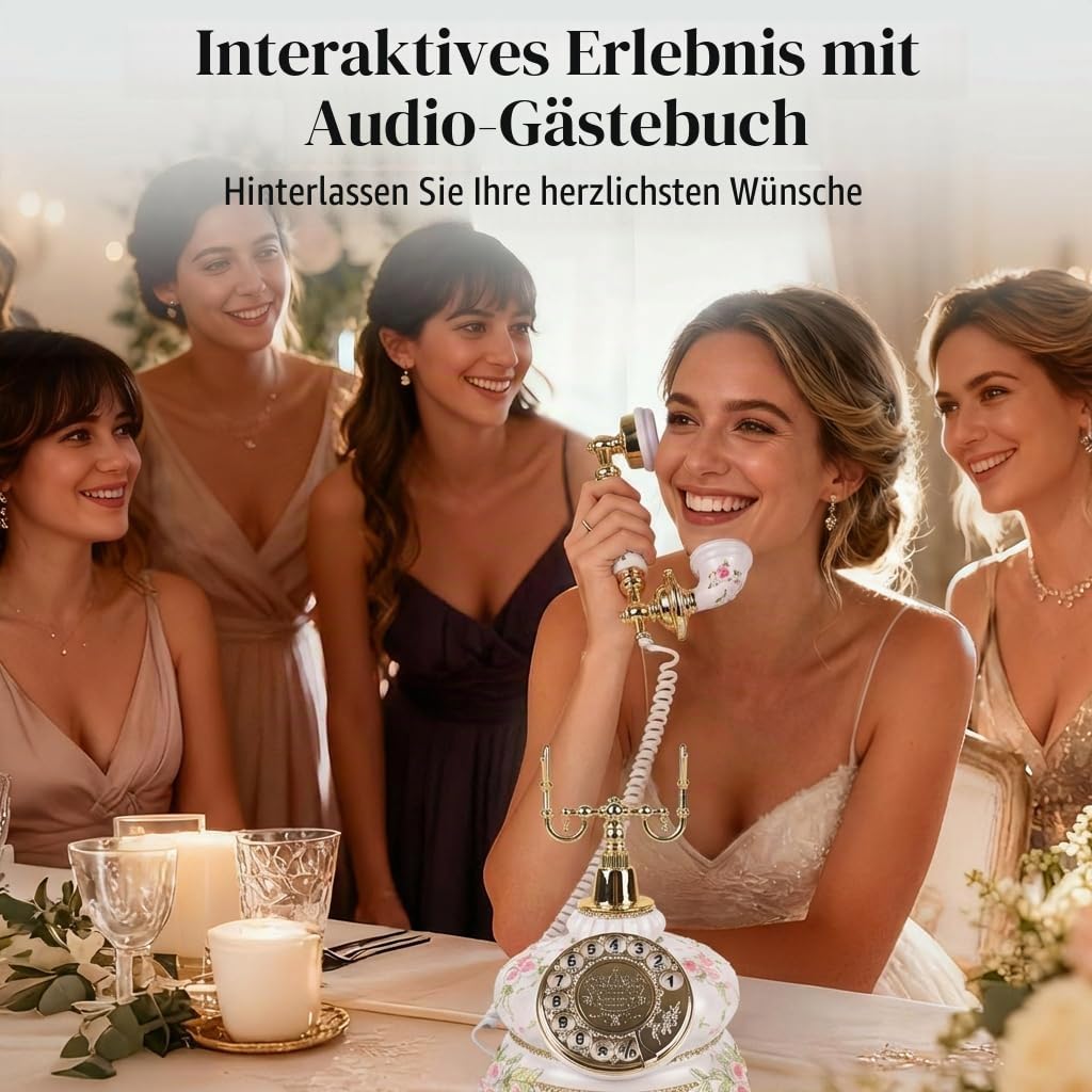 Audio Gästebuch Hochzeit Telefon, Audio Gästebuch Telefonrekorder, Hinterlassen Sie eine Nachricht nach dem Ton Gästetelefon, für Hochzeiten, Partys, Geburtstage, Abschlussfeiern (Blume gestreift)