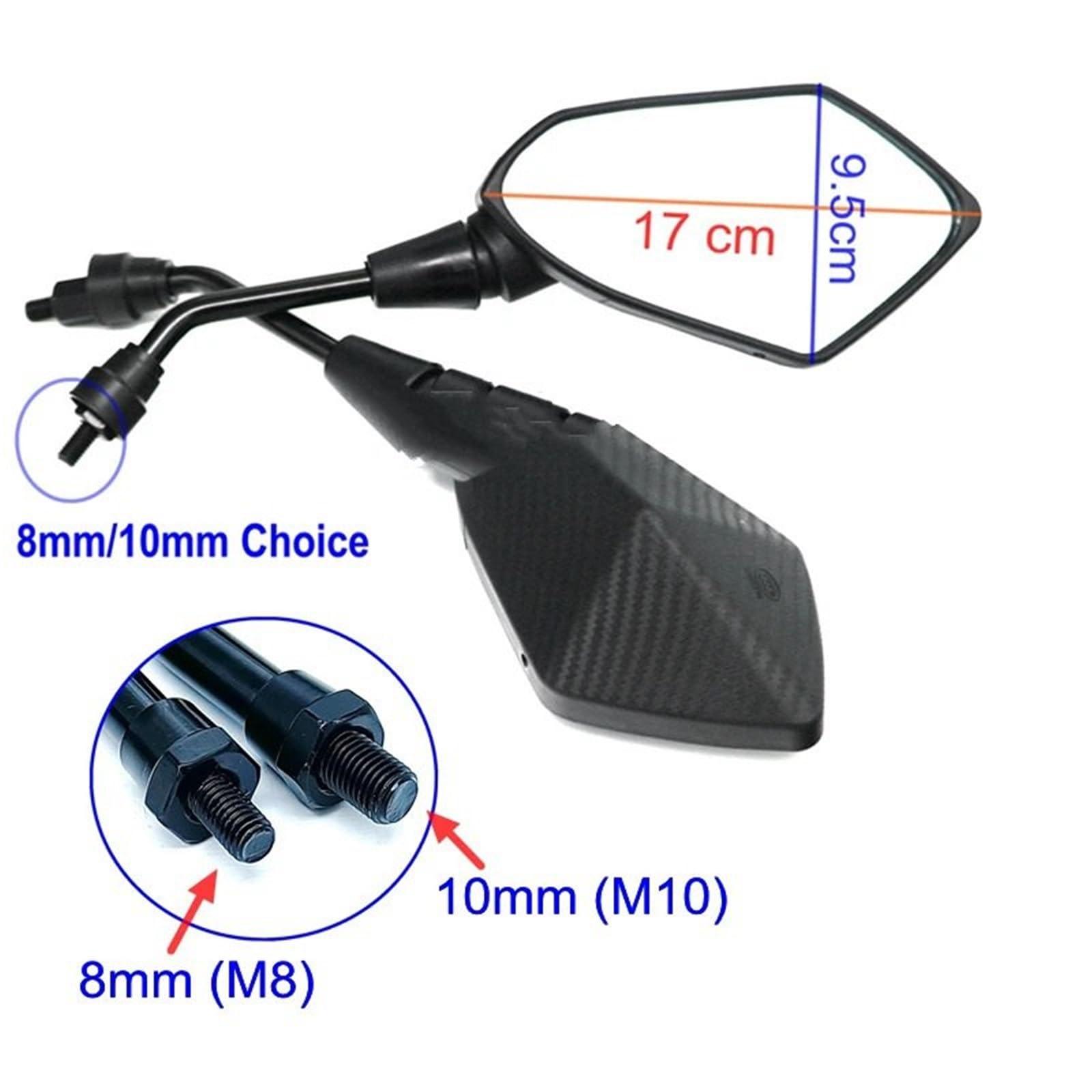 2 sztuk/para lusterko motocyklowe skuter e-bike lusterka wsteczne Electrombile tylna strona wypukła 8mm 10mm Lusterka kierownicy(8mm Screw)