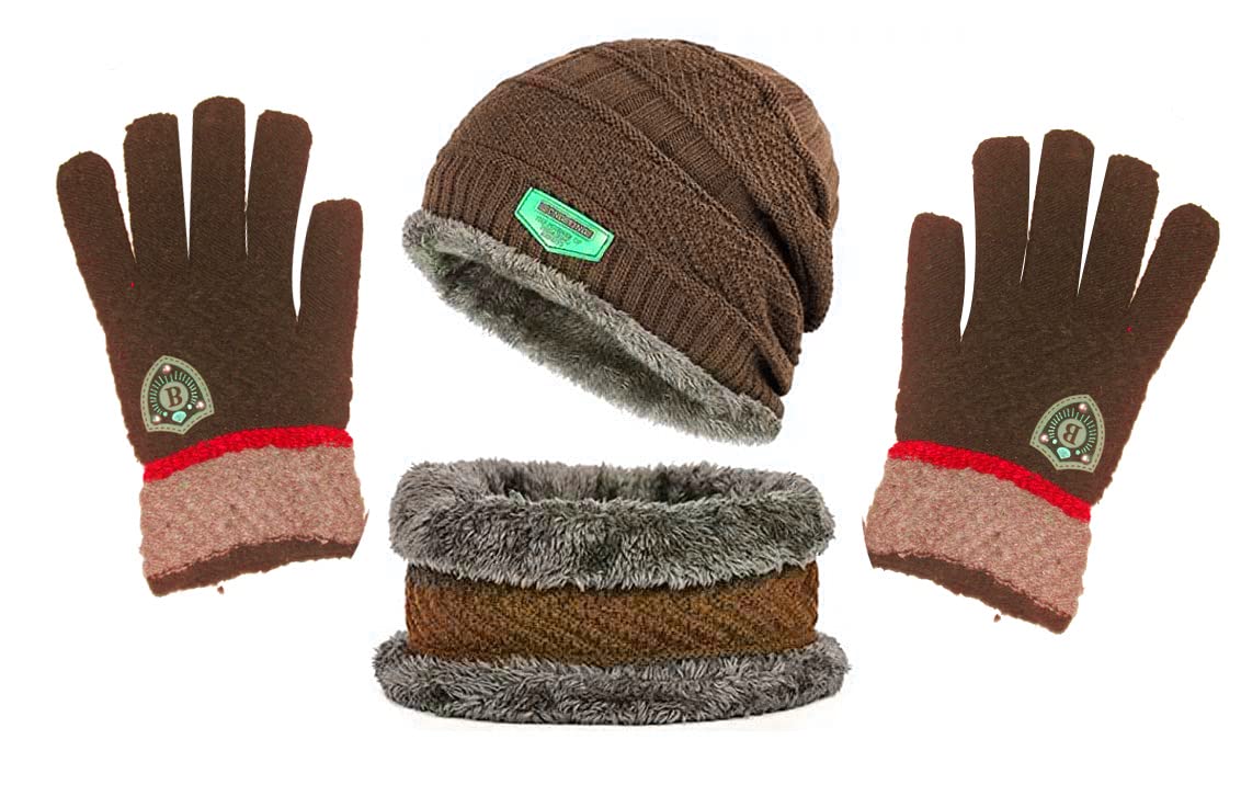 Winter Woolen Cap, Neck Warmer Scarf with Gloves Set| Beanie Style| 3 Piece Set| Warm Winter Neck Scarf, Gloves and caps Suitable for Men and Women|Stylish(Black)-image-24