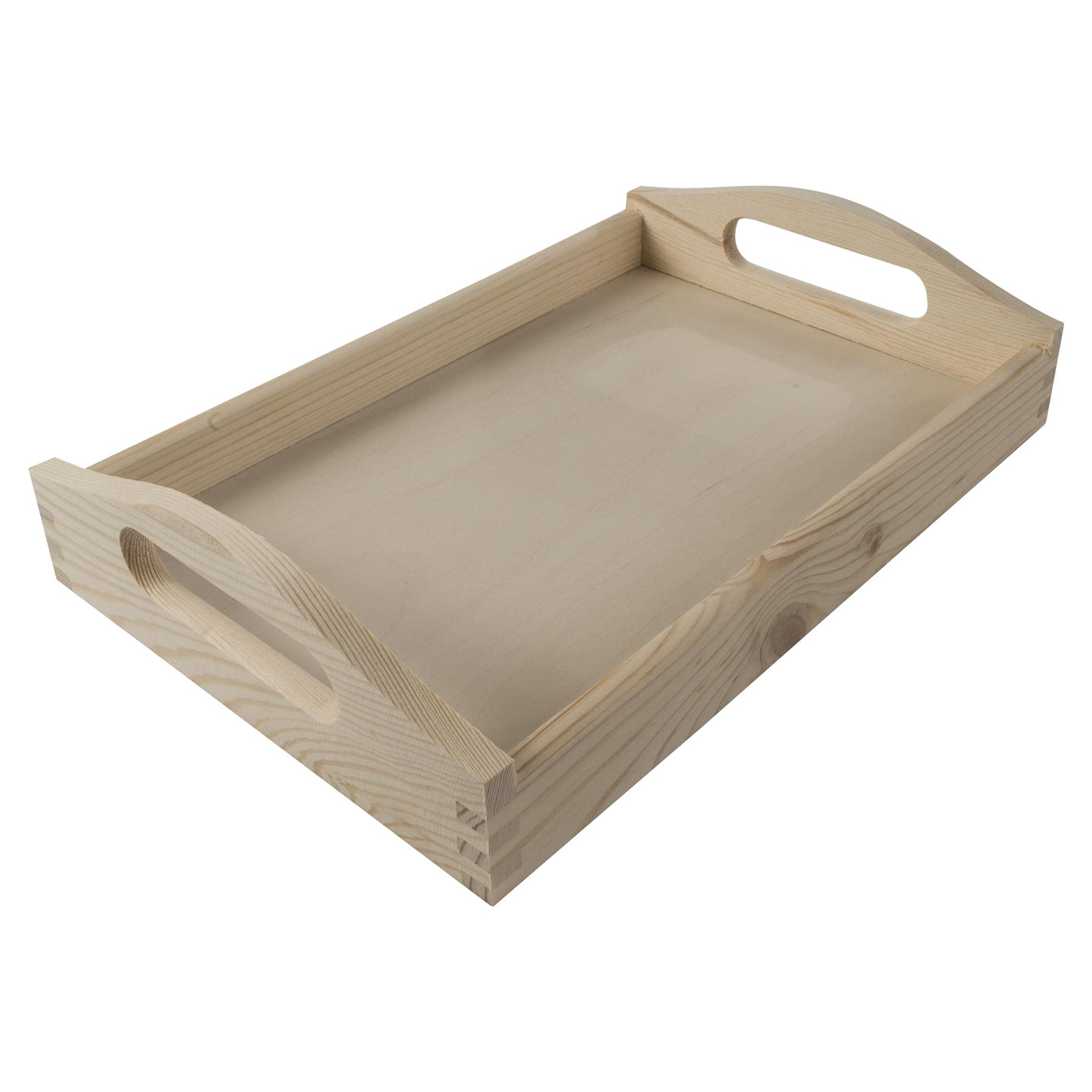 WooDeeDoo Small Wooden Serving Tray with Curved Handles – Unfinished Pine, 30 x 20 x 6.5 cm – Rustic Decorative Tray for Tea, Snacks, Coffee or Display Use in Kitchen, Living Room or Café