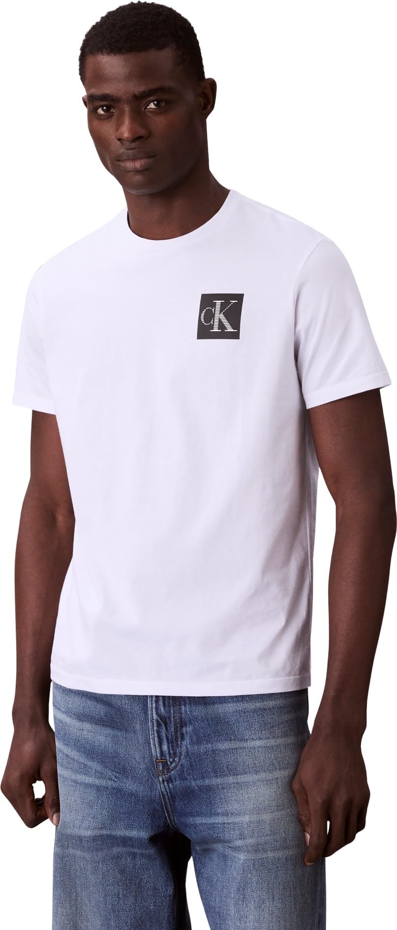 Calvin Klein SS GRADIENT MONOGRAM EU LOGO CLA Erkek T-shirt, Beyaz, XL