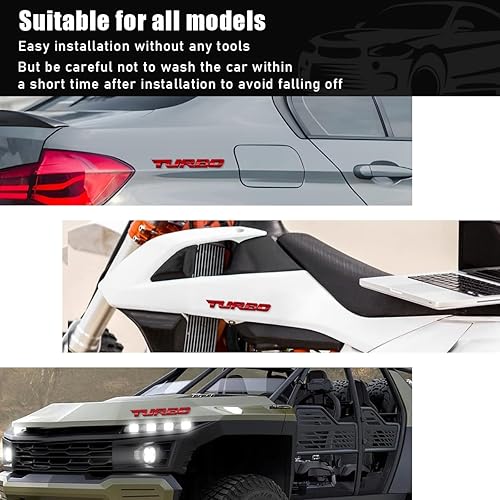 Miniatura 4 de Dickno 2 calcomanías para emblema de automóvil Turbo, calcomanía con logotipo de guardabarros de metal 3D, aleación de zinc, calcomanía de emblema